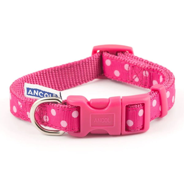 Ancol Adjustable Pink Vintage Polka Dog Collar -Ancol