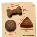 Bakers Allsorts Bite Size Training Treats in various shapes with dimensions.