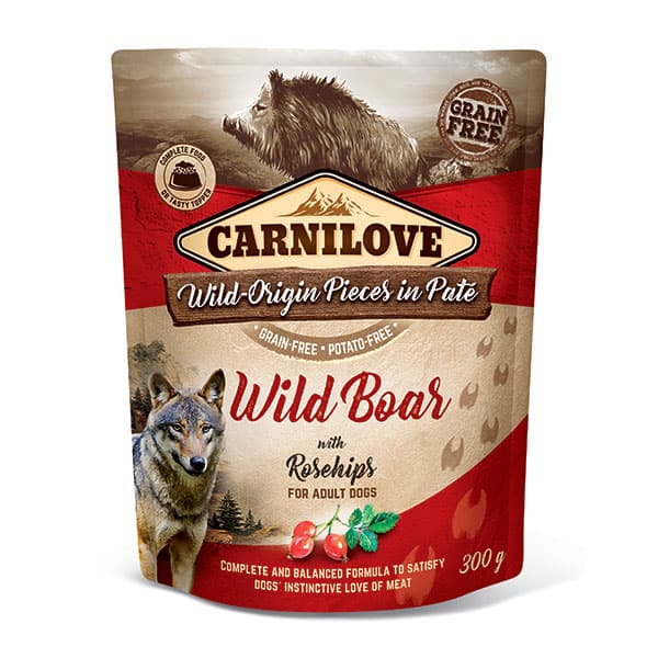 Carnilove Wild Boar with Rosehips 300g Wet Pouch Dog food Topper -Carnilove8595602537709