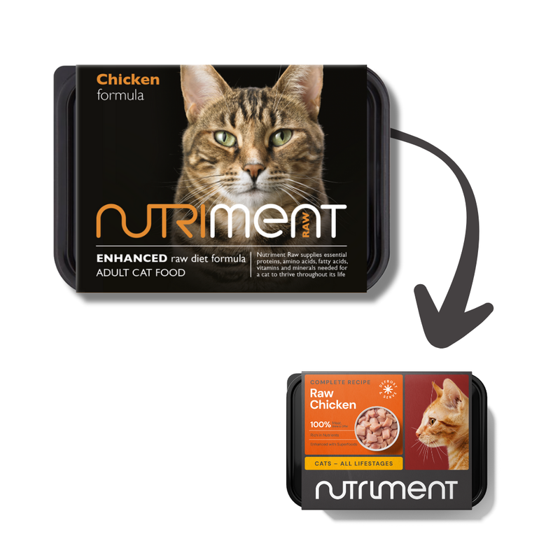 Nutriment Cat Adult Chicken Formula, 500g, raw diet cat food packaging.
