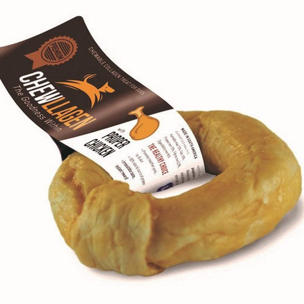Chewllagen Chewable Collagen Beef Donut, 3.5-inch dog treat, grass-fed collagen, beef flavor.