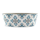 Stylish Pawsitano Tile Dog Bowl with blue and gray pattern.