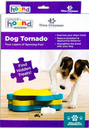 Nina Ottosson Tornado Interactive Treat Puzzle Dog Toy packaging with image of dog playing.