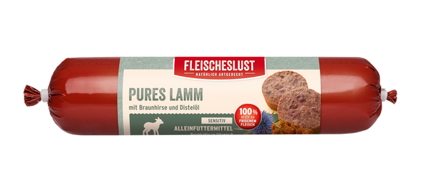 Meatlove Pure Lamb Single Protein Food Rolls for Dogs 800g with unpeeled millet and yeast.