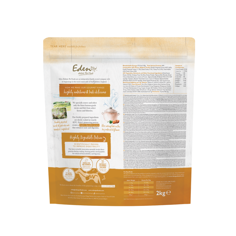 Eden Gourmet Goose & Turkey Dog Food 2Kg Resealable Bag packaging