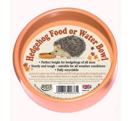 Hedgehog food or water bowl, eco-friendly, durable, weather-resistant, ideal for garden habitats.