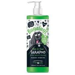 Bugalugs Aloe & Kiwi Dog Shampoo bottle with pump, soothing formula for healthy coat and skin.