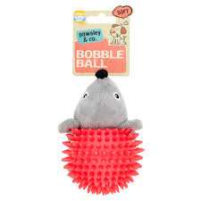Good Boy Bobble Ball hedgehog dog toy with red textured design.