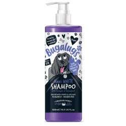 Bugalugs Maxi White Shampoo bottle brightens and enhances all dog coat types.