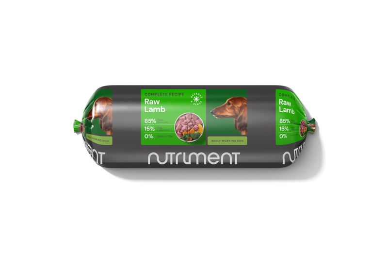 Nutriment Raw Lamb Formula Dog Food in 1.4kg chubb packaging.