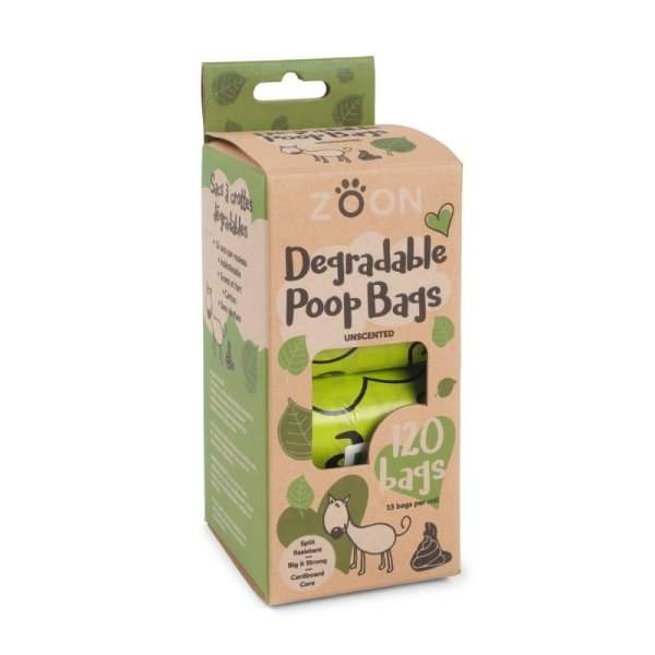 Zoon Degradable Poop Bags, 120 count packaging.
