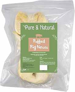 Pure & Natural Puffed Pig Noses 3pk dog treats packaging.