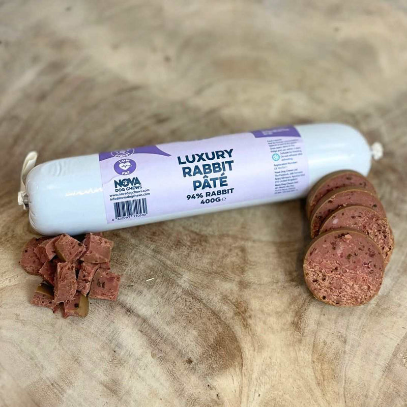 Paddock Farm 400g Luxury Rabbit Pate for Dogs, premium natural dog treat.