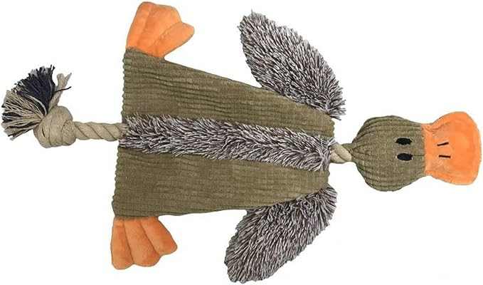 Good Boy Raggy Crinkle Duck Tug Toy with textured cord, fur crinkle body, and tug rope.