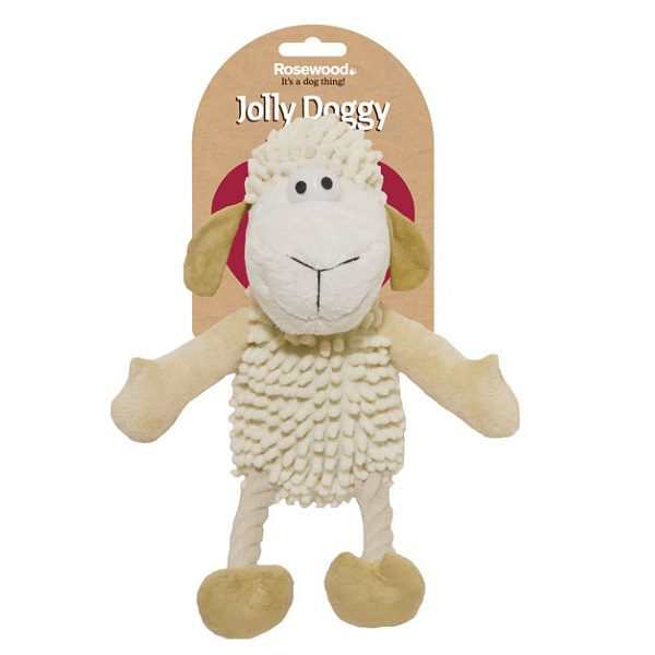 Jolly Doggy Farmyard Sheep Dog Toy with unbleached rope and cotton filling