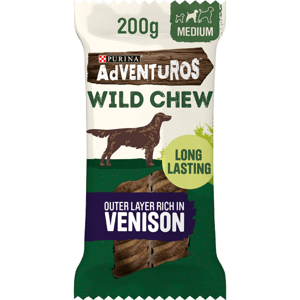 Adventuros Wild Chew Venison Dog Treats 2-pack with medium-sized sticks for large dogs.