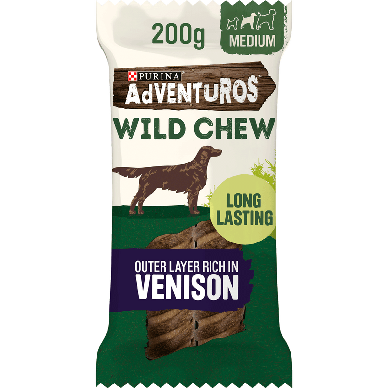Adventuros Wild Chew Venison Dog Treats 2-pack with medium-sized sticks for large dogs.