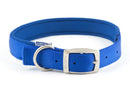 Ancol padded nylon adjustable dog collar in blue with silver buckle and D-ring