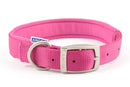Ancol padded nylon adjustable dog collar in pink with satin-finish buckle and D-ring