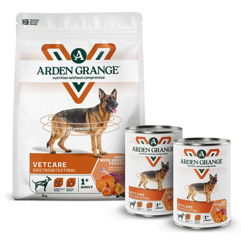 Arden Grange VetCare Gastrointestinal Dog Food with duck and sweet potato for adult dogs with digestive support