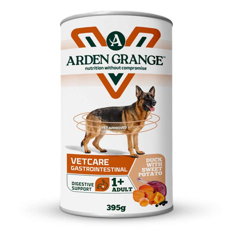 Arden Grange VetCare Gastrointestinal Dog Food can with duck and sweet potato for adult dogs digestion support 395g