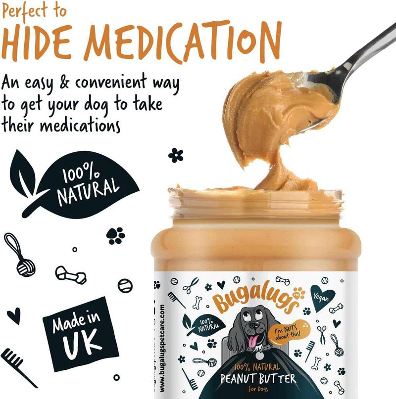 Bugalugs Peanut Butter for Dogs natural roasted peanut treat perfect for hiding medication and training