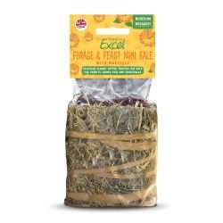 Burgess Excel Forage & Feast mini hay bale with natural ingredients and tasty toppers for small pets