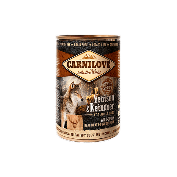 Carnilove Venison &amp; Reindeer Wet Dog Food: Grain - Free Pate with Forest Fruits (Adult Dogs) 400g Tin - Carnilove8595602529292