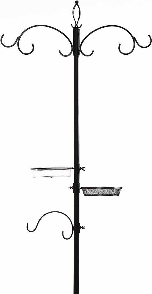 Chapelwood Original Bird Feeding Station, black steel, with hooks, water dish, and mesh tray.