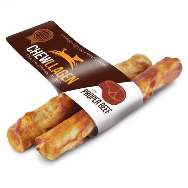 Chewllagen chewable collagen dog treats with beef, medium roll, 2-pack.