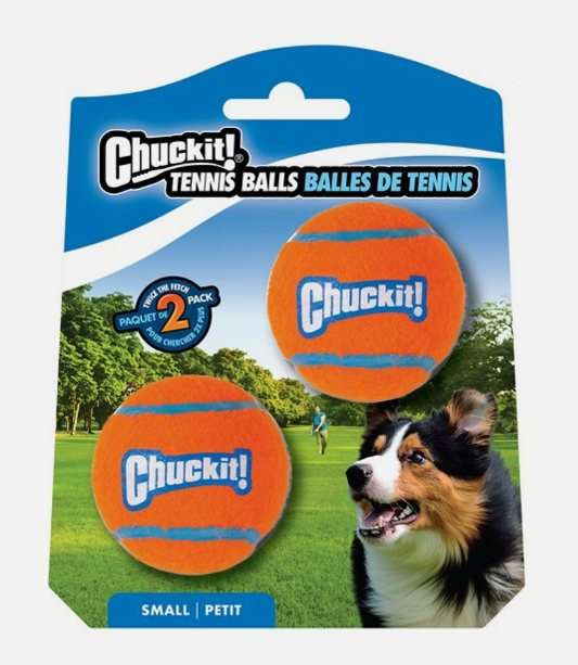 Chuckit Twin Pack Tennis Balls small size bright orange durable dog fetch toy with no squeak and extra-thick core