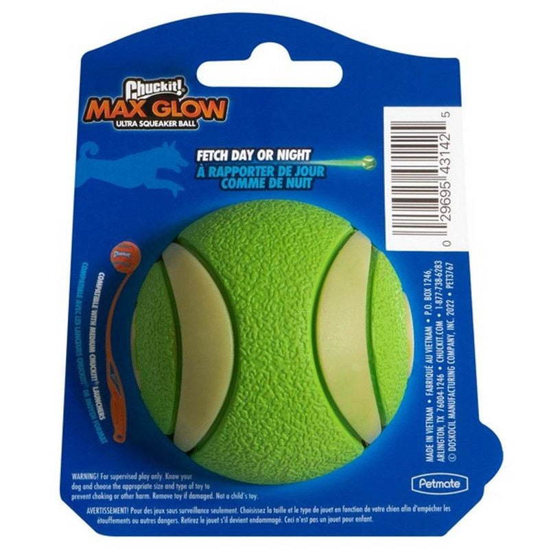 Chuckit Max Glow Ultra Medium Squeaker Ball - Unleash the Fun! - Chuckit029695431425