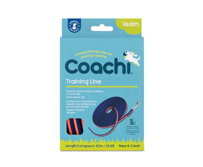 Coachi Waterproof Long Training Line 10m navy and coral dog recall lead