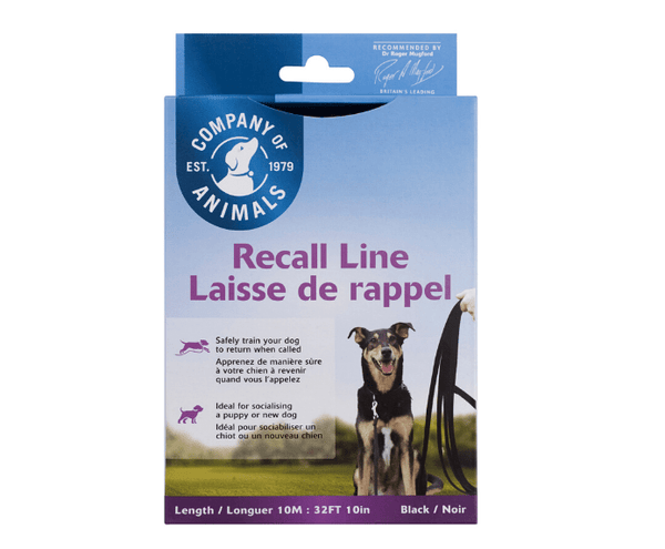 Company of Animals Recall Training Long Line Dog Lead for safe dog recall and socialization, 10m black padded leash