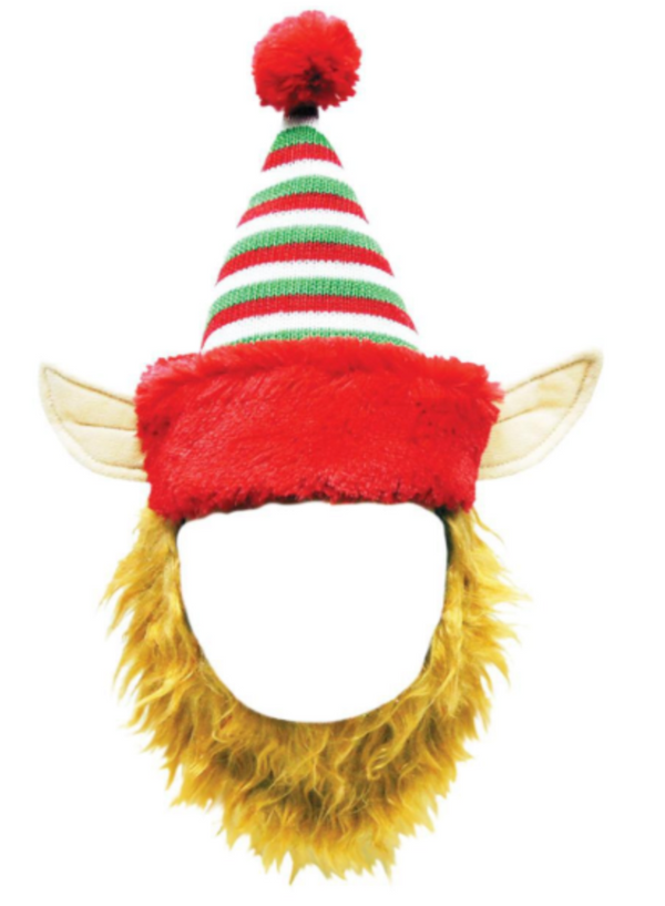 Happy Pet Elf hat with beard for festive pets.