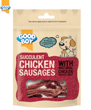 Good Boy Chicken Sausages dog treats 75g bag with natural chicken breast meat, no artificial colours or preservatives, chewy texture for all dog breeds
