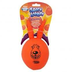 Good Boy Space Lobber orange squeaky dog toy with ergonomic handles for fetch play