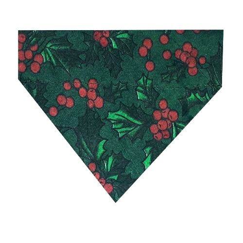Holly Christmas Bandana for dogs with green holly and red berries pattern.