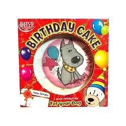 Hatchwell's Handmade Cereal Dog Birthday Cake with edible icing and dog decorations in presentation box