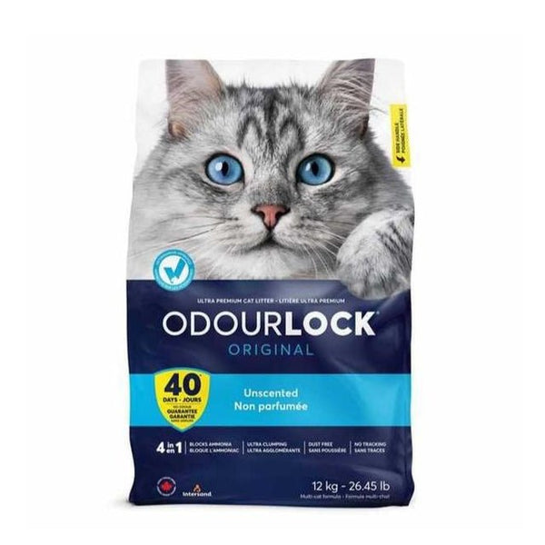 Intersand Odourlock unscented cat litter 12kg bag with 40-day odor control, ultra-fast clumping, and low dust.
