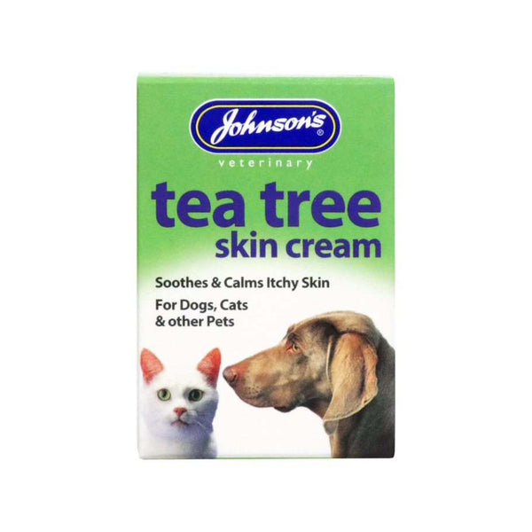 Johnsons Tea Tree Skin Cream for Pets 50g Tub - Soothes and calms itchy skin for dogs, cats, and other small animals.