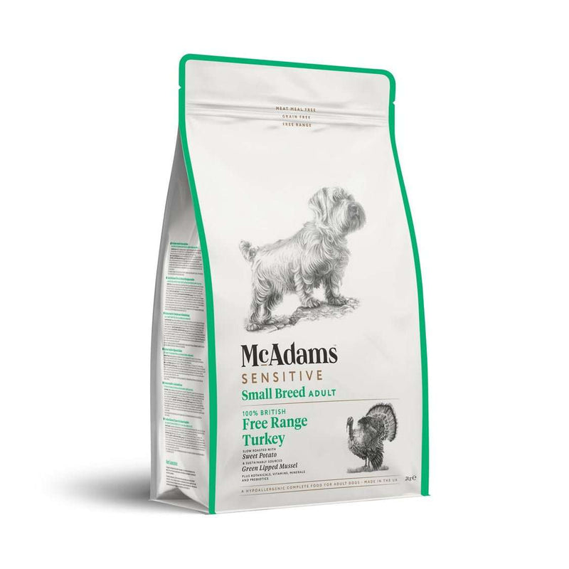 McAdams Small Breed Dog Food with free range turkey for sensitive adult dogs