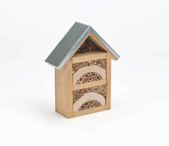 Natures Feast Garden Insect House made of FSC wood with metal roof for bees and beneficial insects shelter