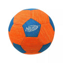 Nerf Dog X-Weave squeaky soccer ball in orange and blue for durable dog play