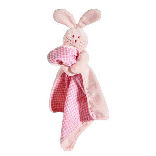 Puppy Love Blankie plush pink bunny puppy comfort toy with chequered blanket