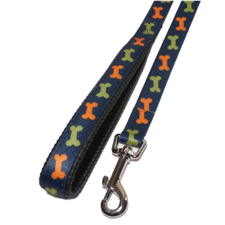 Rosewood Wag n Walk dog collar with multi bone print and quick release buckle on nylon strap