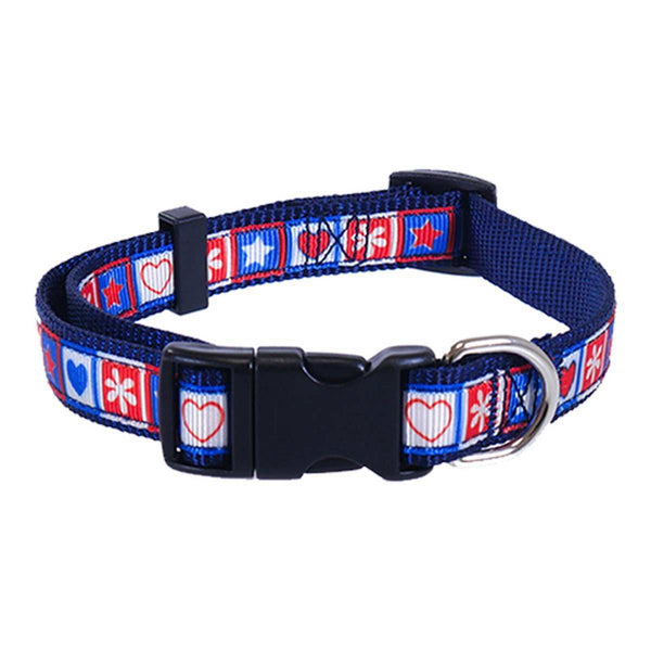 Rosewood Wag n Walk adjustable dog collar with hearts and stars design, quick release buckle, and durable nylon material