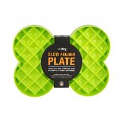 Slodog Slow Feeder Plate for dogs with multiple small pockets to slow feeding, suitable for dry, wet, raw food, and flat-nose breeds, dishwasher safe.