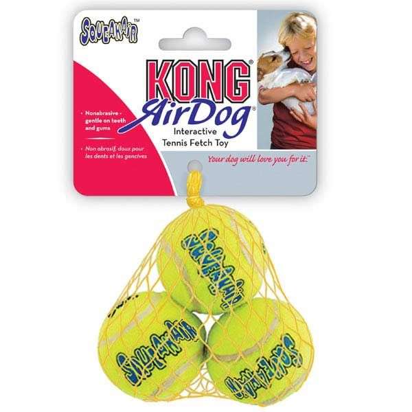KONG Squeakair Balls XSmall 3-pack, durable fetch toy for small dogs.