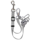 Gray adjustable dog universal seat belt restraint with metal clip and buckle for car safety
